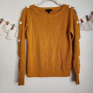 Ann Taylor Wool Blend Mustard Yellow Button Long Sleeve Sweater Top S
